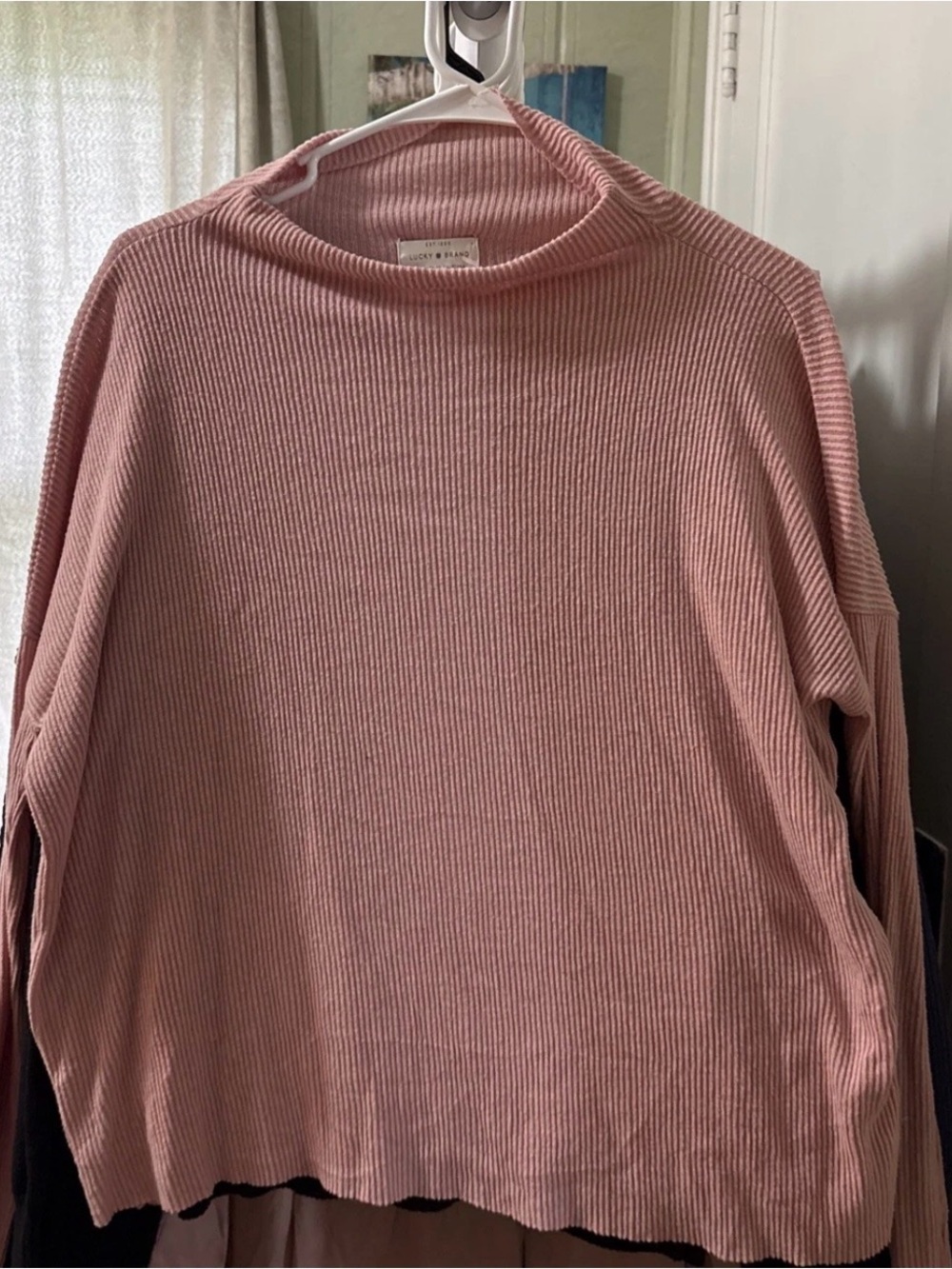 Lucky Brand Ribbed Cowl Neck Sweater in Dusty Pink